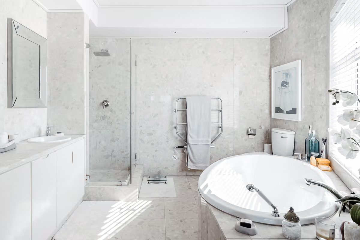 Spa-inspired bathroom with luxury finishes at Heidi's House, Bantry Bay, Cape Town